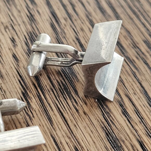 Vintage Antonio Pineda Taxco 970 Sterling Modernist Architectural Cufflinks - Picture 2 of 4